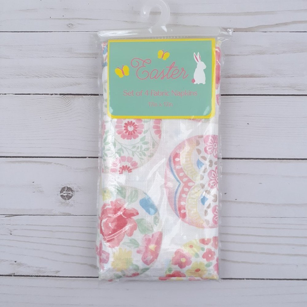 Fabric Dinner Napkins Floral Easter Eggs 17x17 inch Set of 4 - Picture 3 of 4
